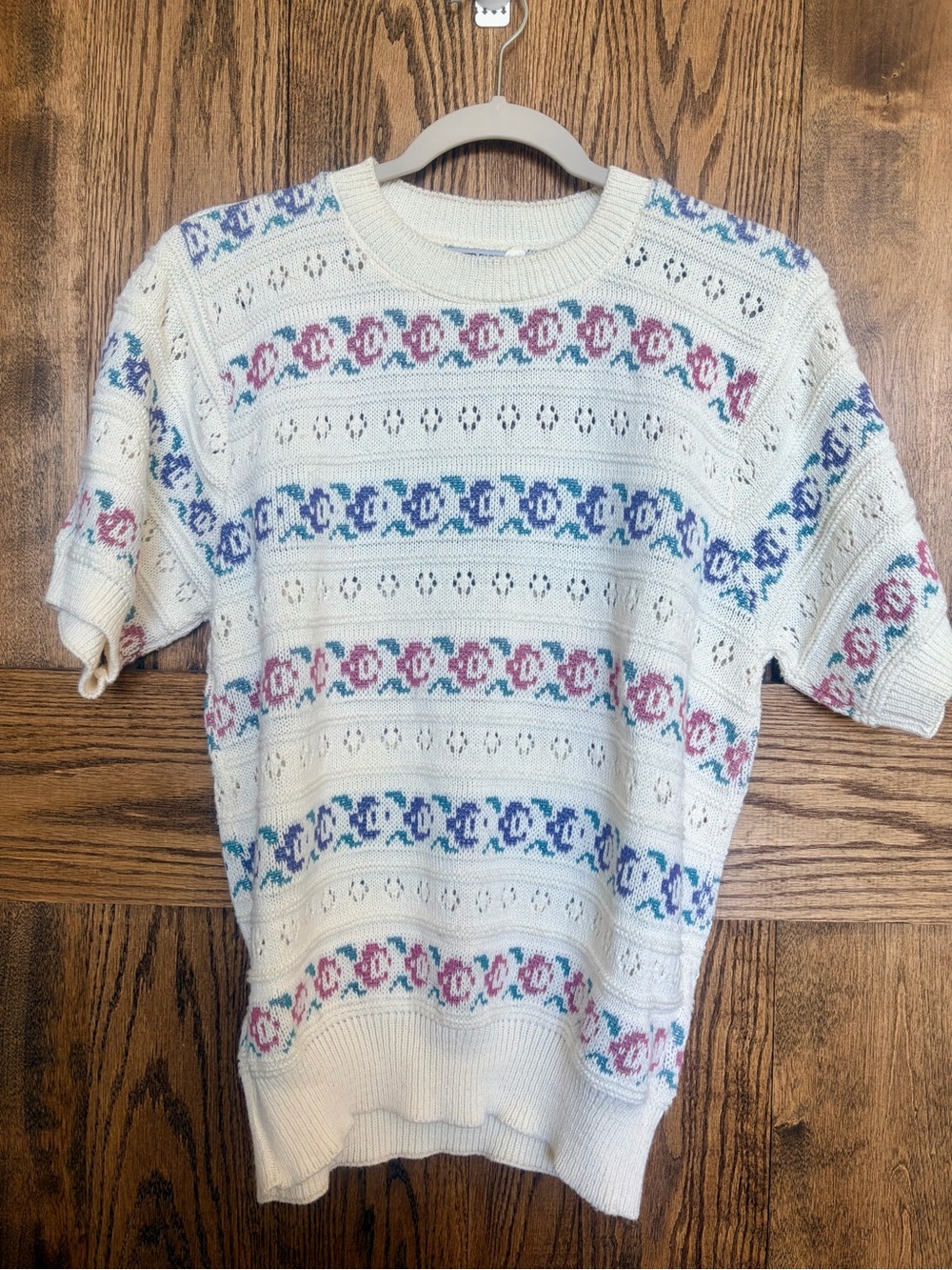 💜Vintage💜 1940s style Alfred Dunner Cream Short Sleeve Sweater